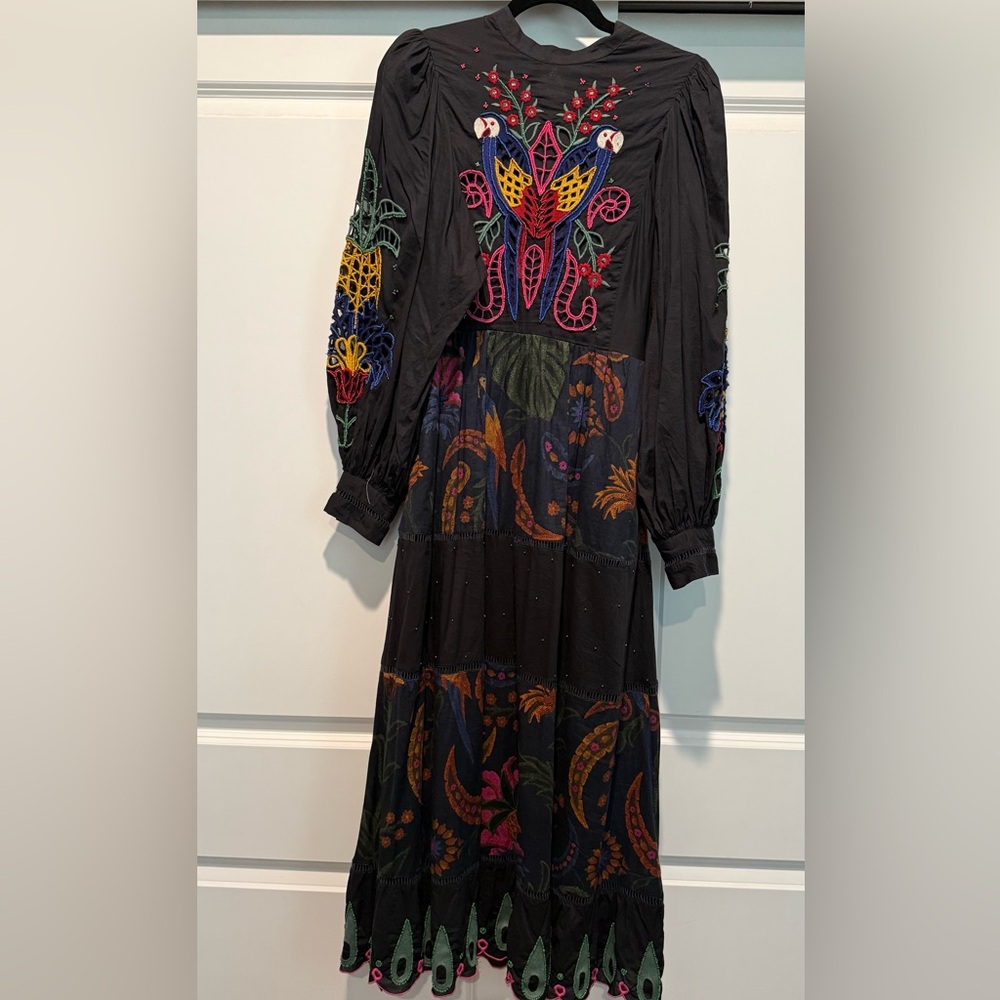 Farm Rio Embroidered Black Maxi Dress